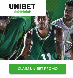 Unibet Sportsbook ad with "Claim Unibet Promo" button