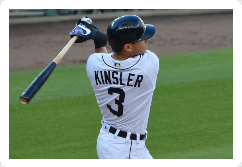 Ian Kinsler swinging baseball bat with two hands