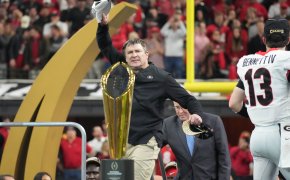 Georgia Bulldogs head coach Kirby Smart celebrates winning College Football Playoff