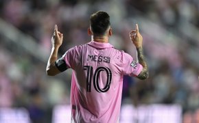 Inter Miami CF forward Lionel Messi (10) reacts after scoring a goal in the second half against Charlotte FC