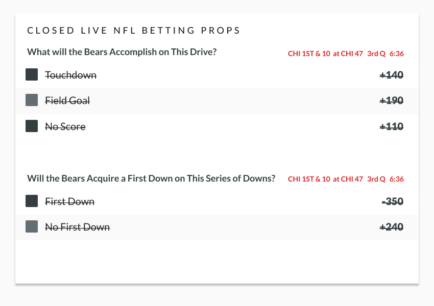 example of closed live nfl betting props