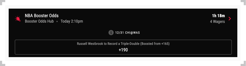 Screenshot of boosted odds example from PointsBet sportsbook