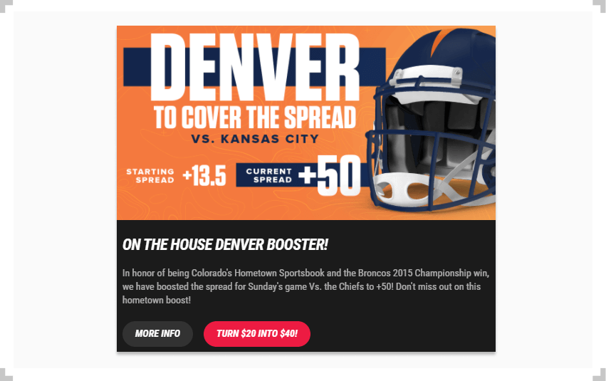 Screenshot of Denver booster on PointsBet Colorado website